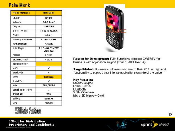 Sprint 2009 smartphone roadmap Palm Treo Pro Monk