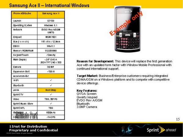 Sprint 2009 smartphone roadmap Samsung Ace II