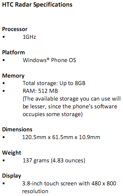 radar spec1