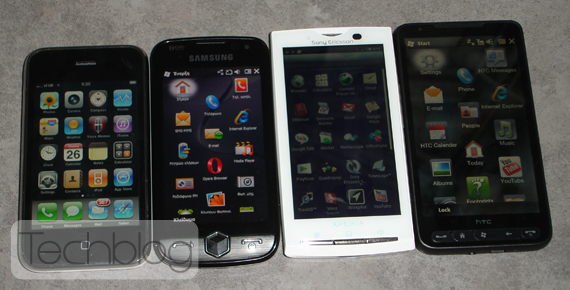 sonyericsson xperia x10 vs omnia ii vs 3gs vs hd2 przod