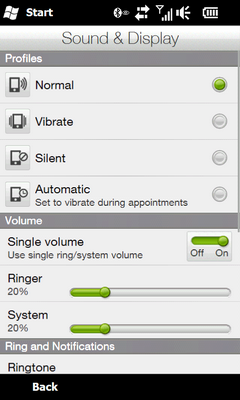 HTC Leo HD2 test - SS Sett Sound&Display 1