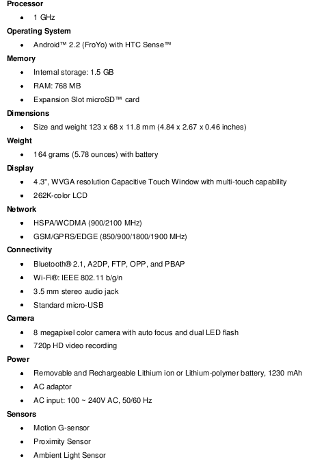 desire hd specs